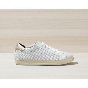 P448 John Perforated Italian Leather Low Top Sneakers White Gold Heel Size 36 EU